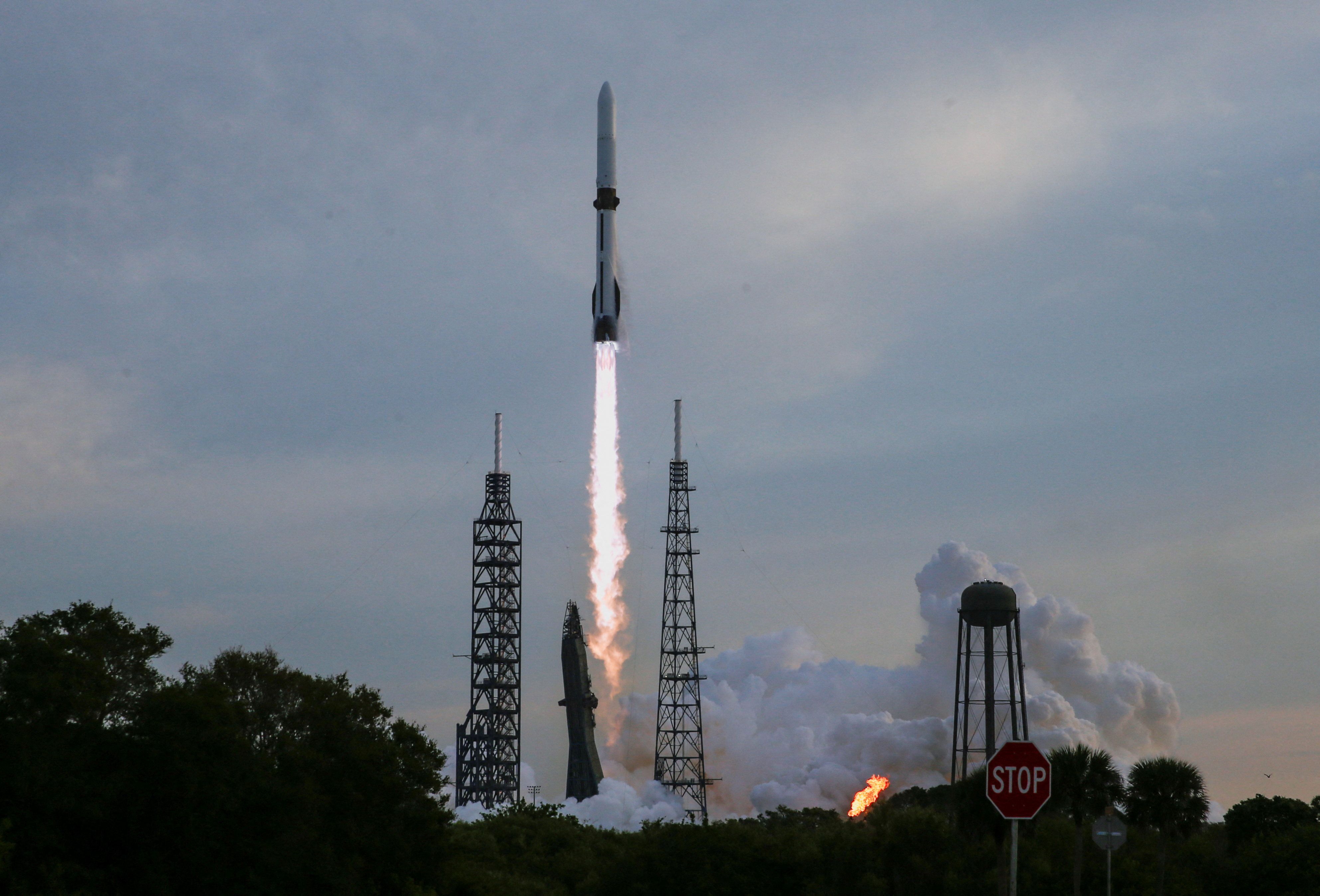 A Blue Origin New Glenn rocket lifts off from the Cape Canaveral Space Force Station in Cape Canaveral.