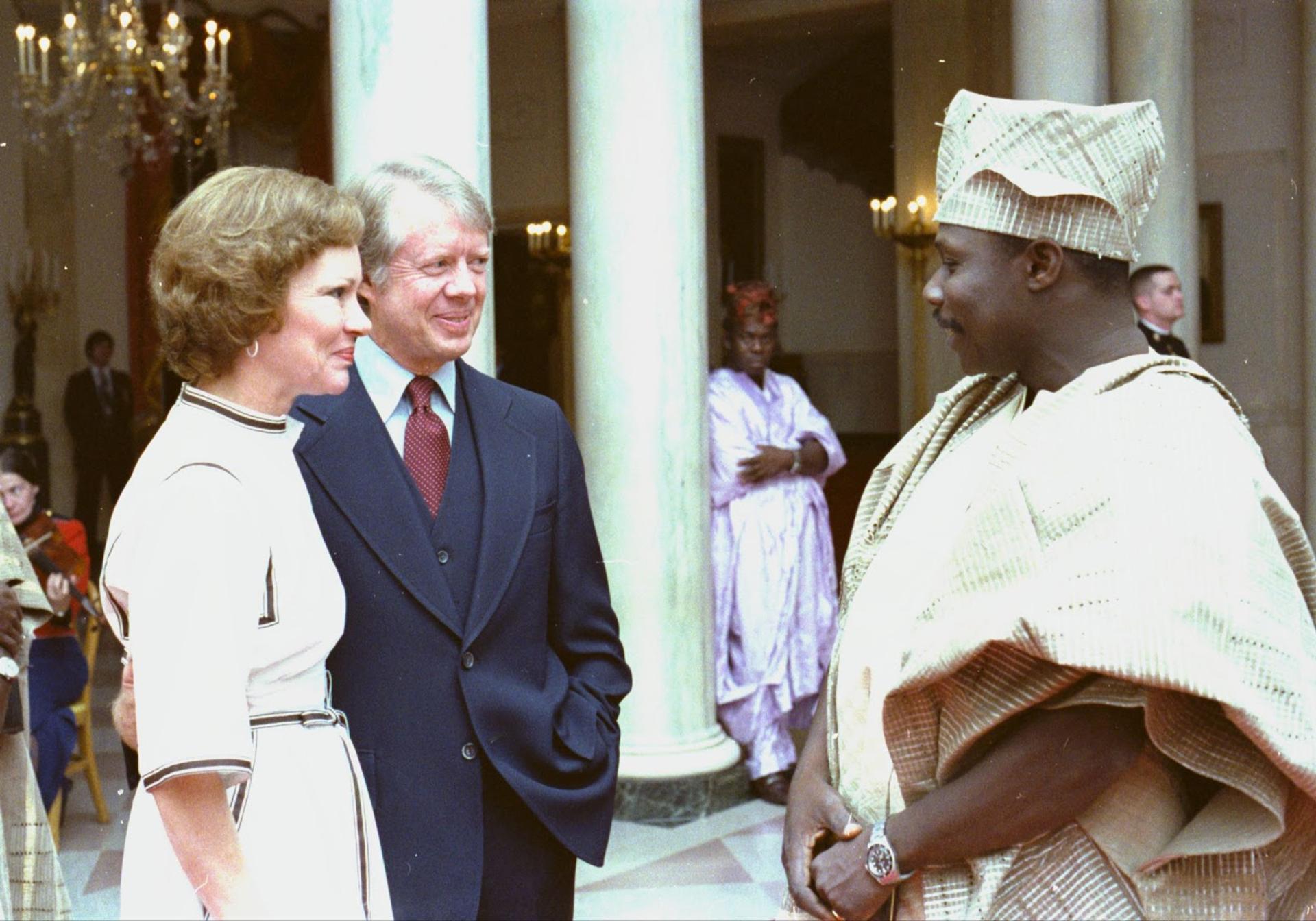 President Jimmy Carter during a White House visit by Nigerian head of state Olusegun Obasanjo 