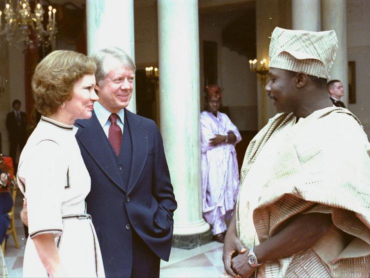 President Jimmy Carter during a White House visit by Nigerian head of state Olusegun Obasanjo