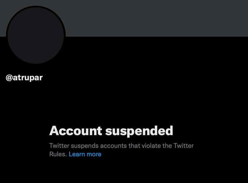 A screenshot showing Aaron Rupar’s suspended account.