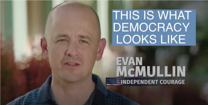 Evan McMullin, an independent Senate candidate in Utah, appears in a campaign ad. October 14, 2022.
