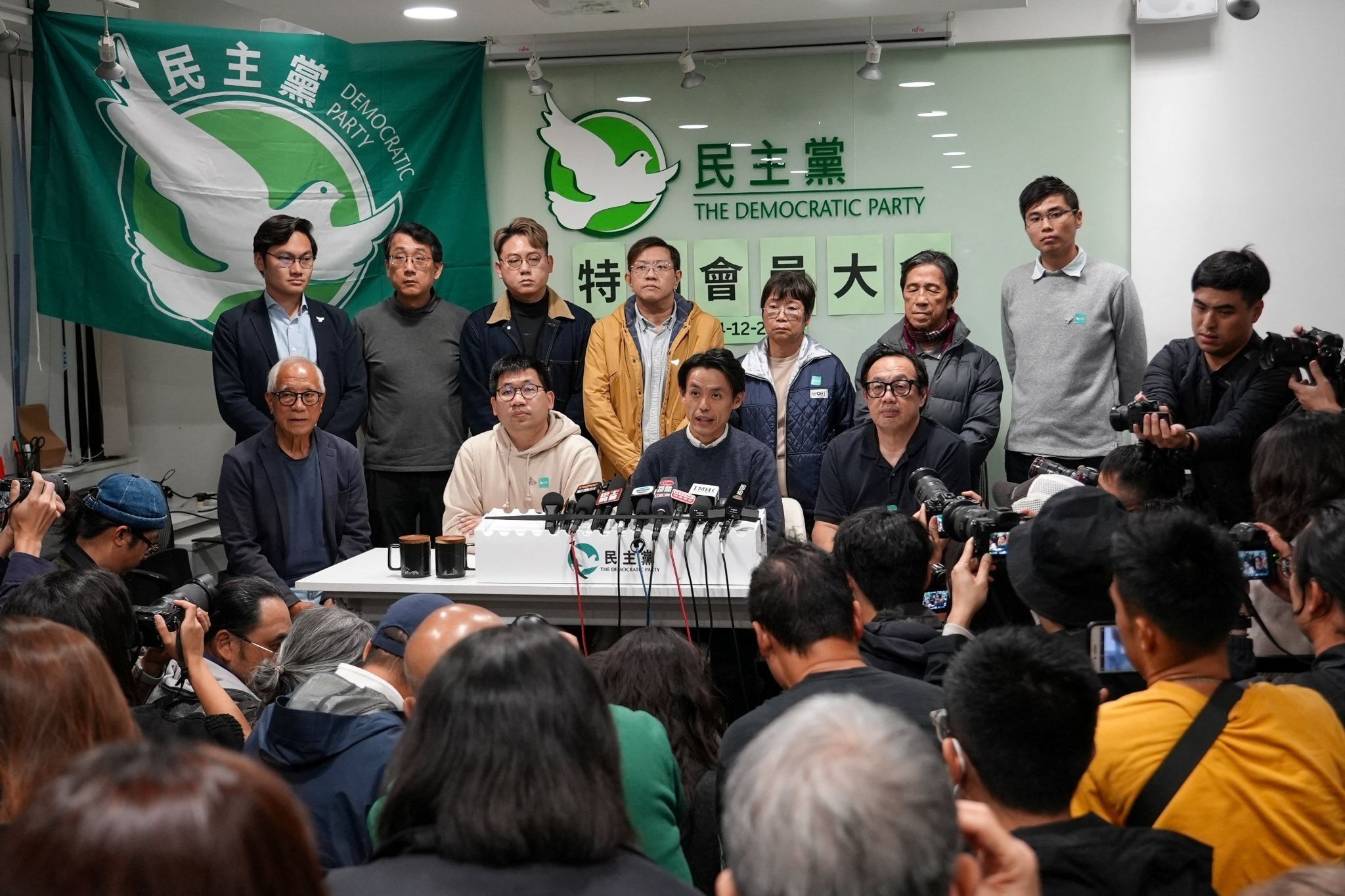 Hong Kong’s Democratic Party speaks to the press 