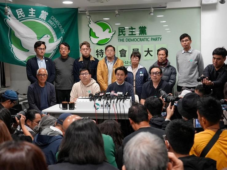 Hong Kong’s Democratic Party speaks to the press