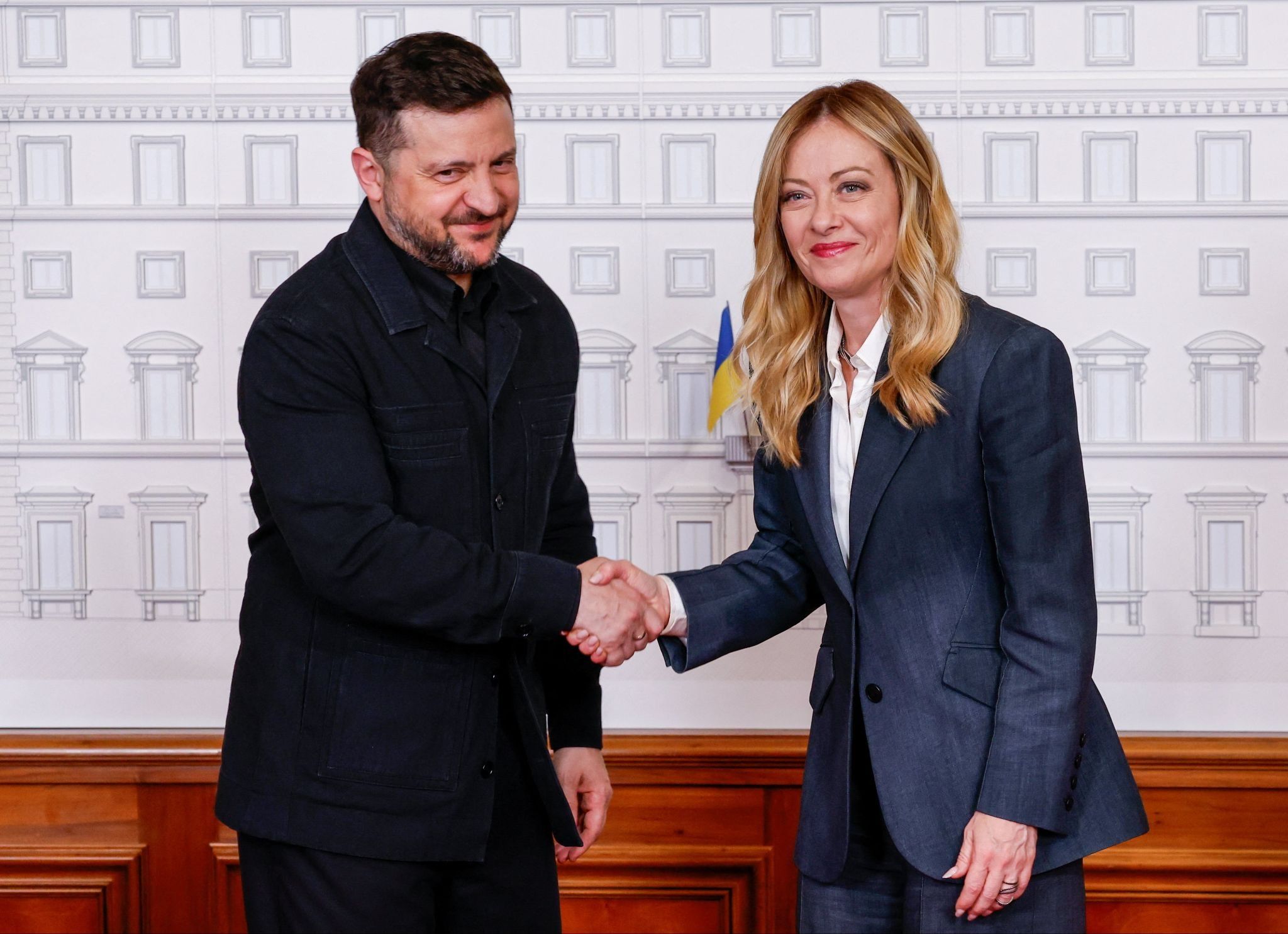 Ukrainian President Volodymyr Zelenskyy and Italian Prime Minister Giorgia Meloni