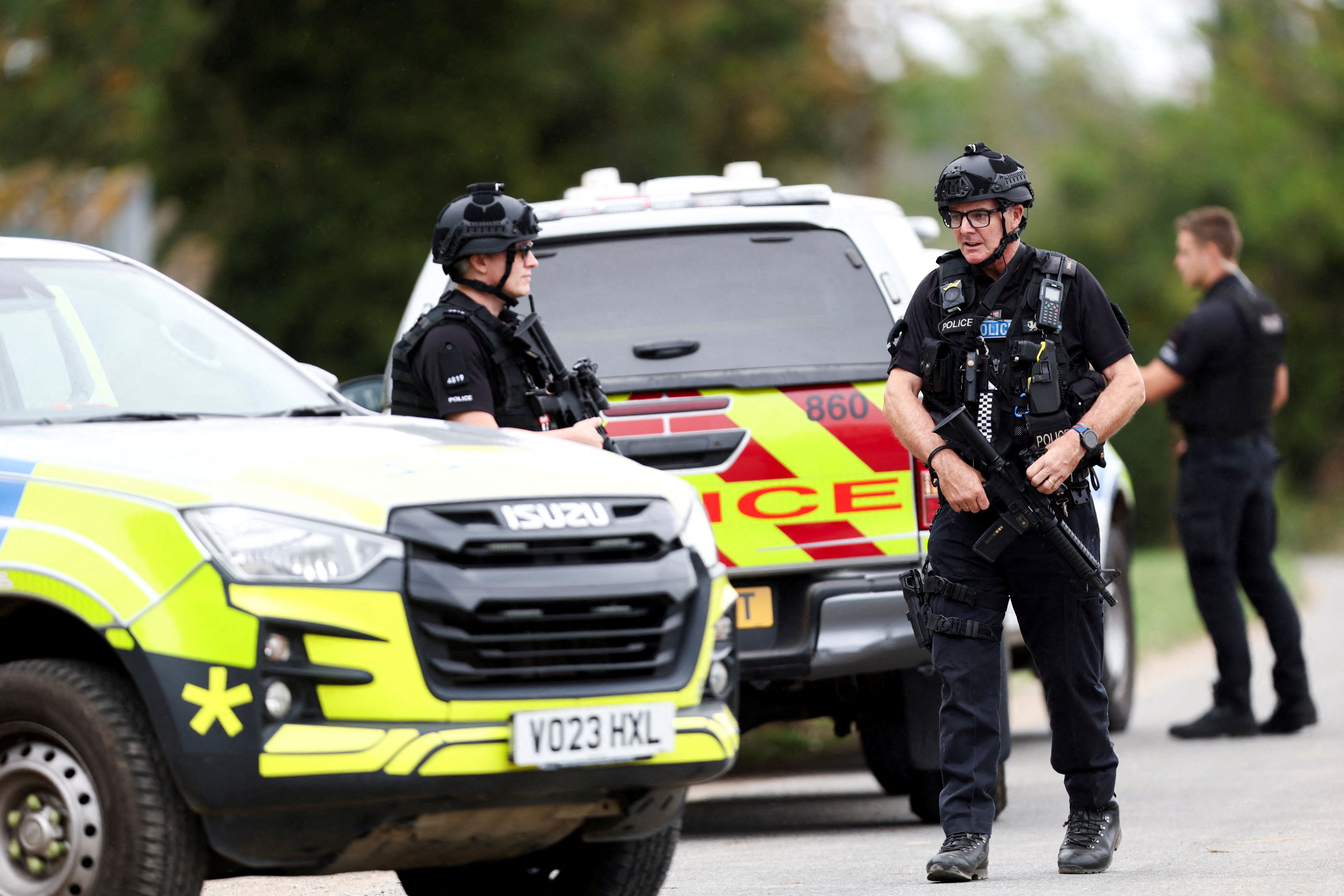 UK police officers outside the airbase 