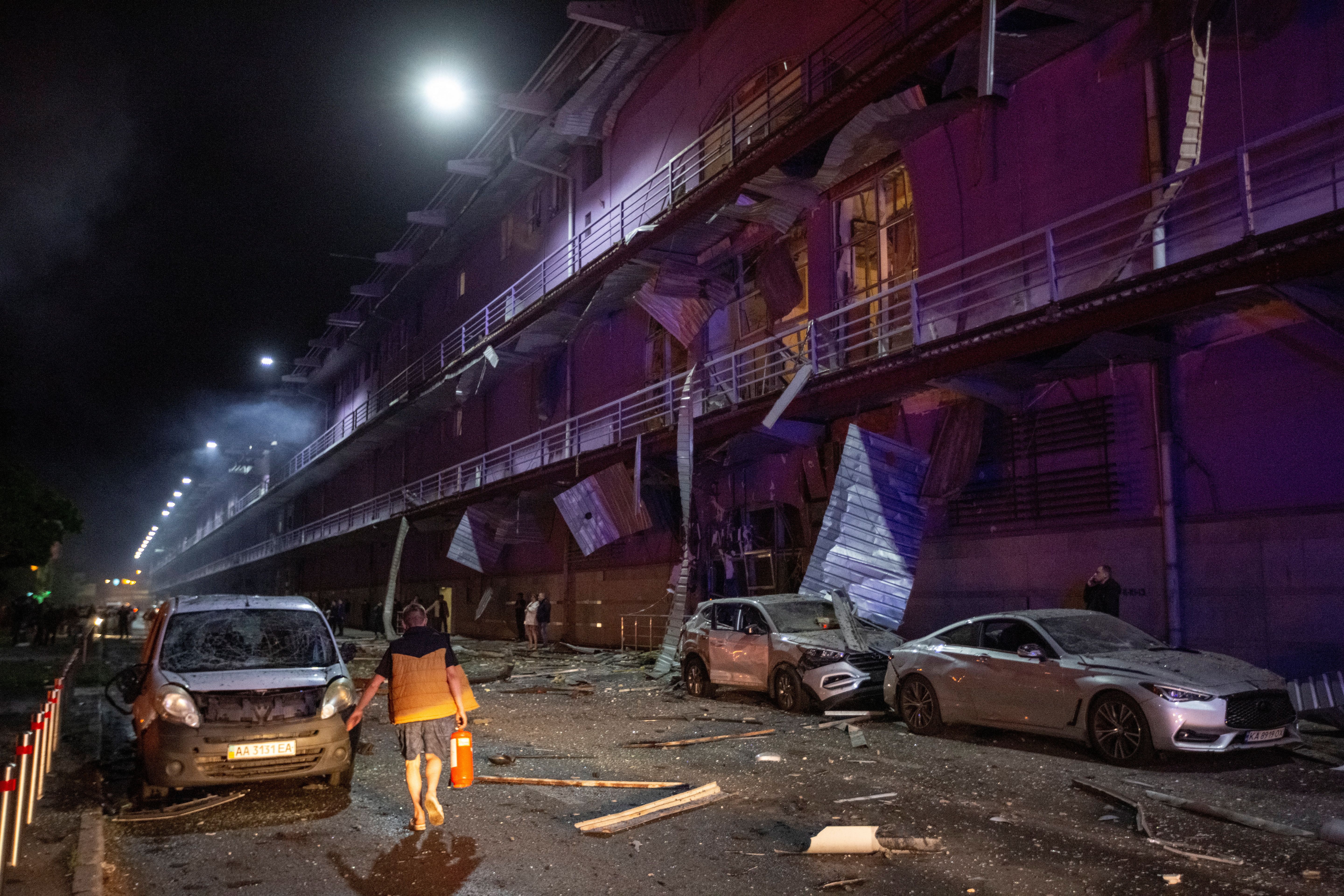 A view shows the site of a Russian drone strike, amid Russia’s attack on Ukraine, in Kyiv, Ukraine May 4.