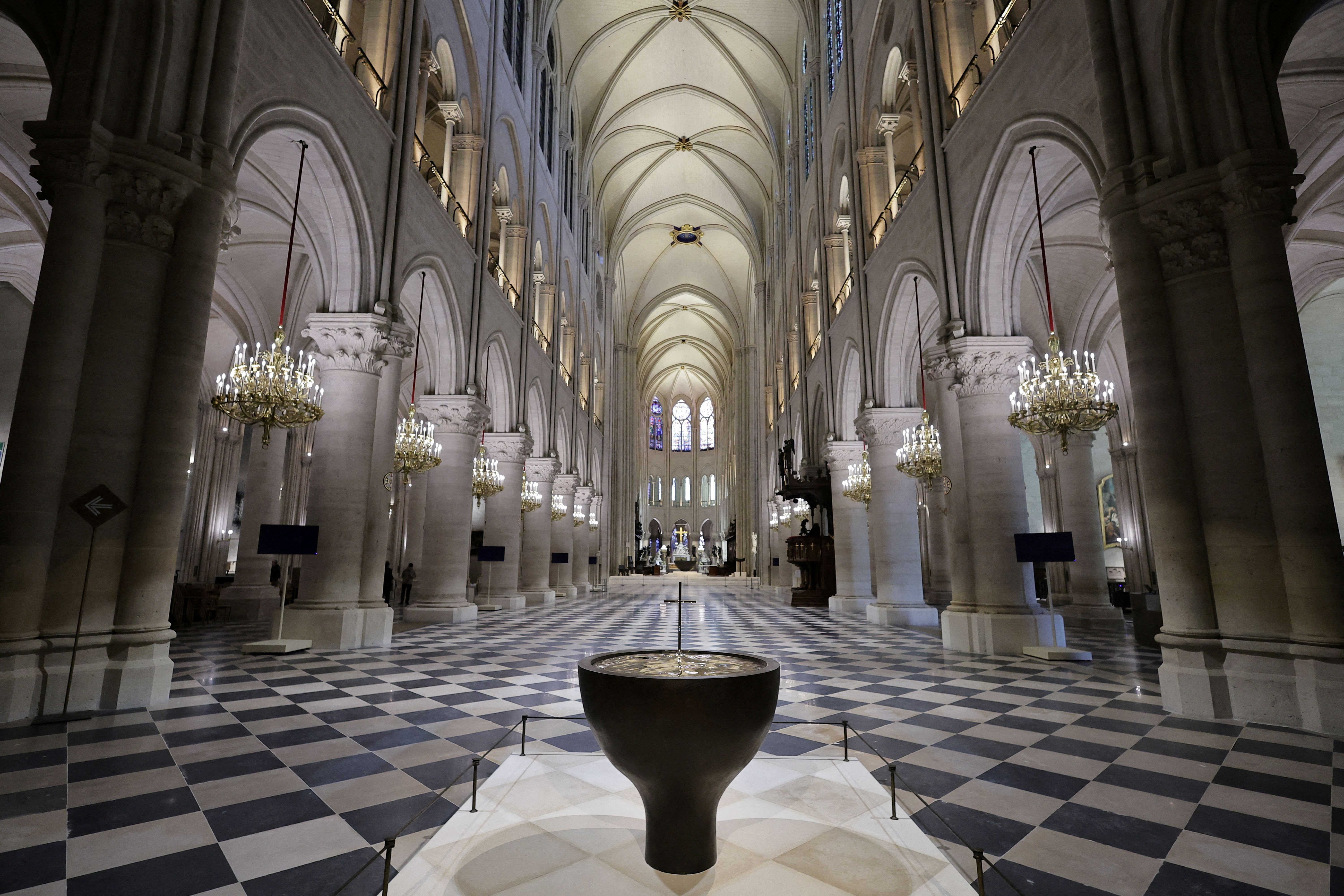 A general view of Notre-Dame de Paris cathedral during a visit by French President Macron, in Paris, France, 29 November 2024