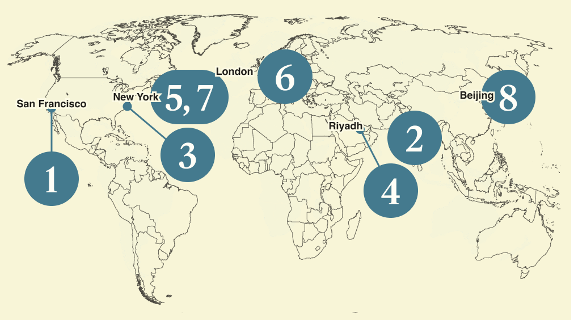 A numbered map of the world.