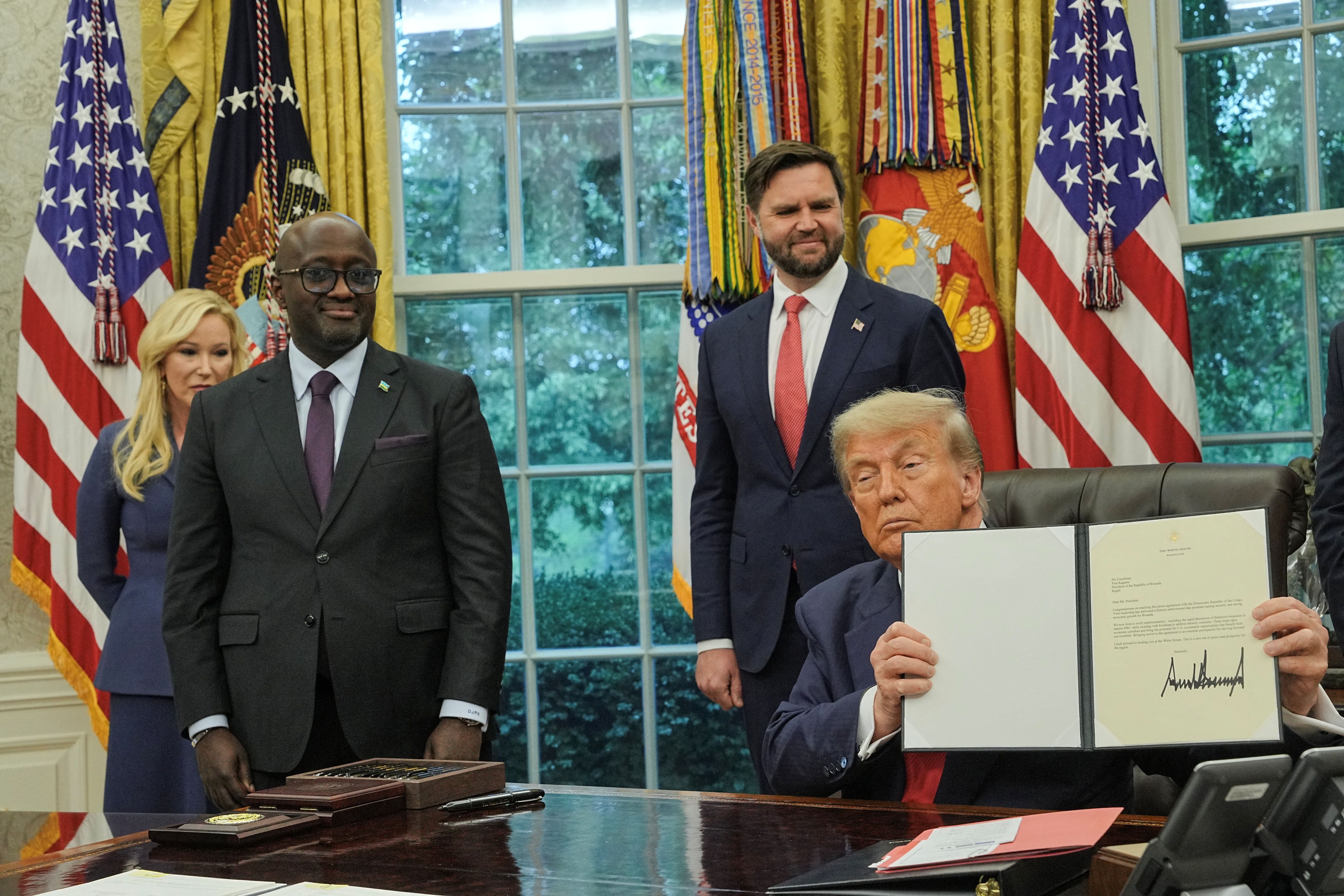 Donald Trump hosts Rwanda and DR Congo foreign ministers at the White House.