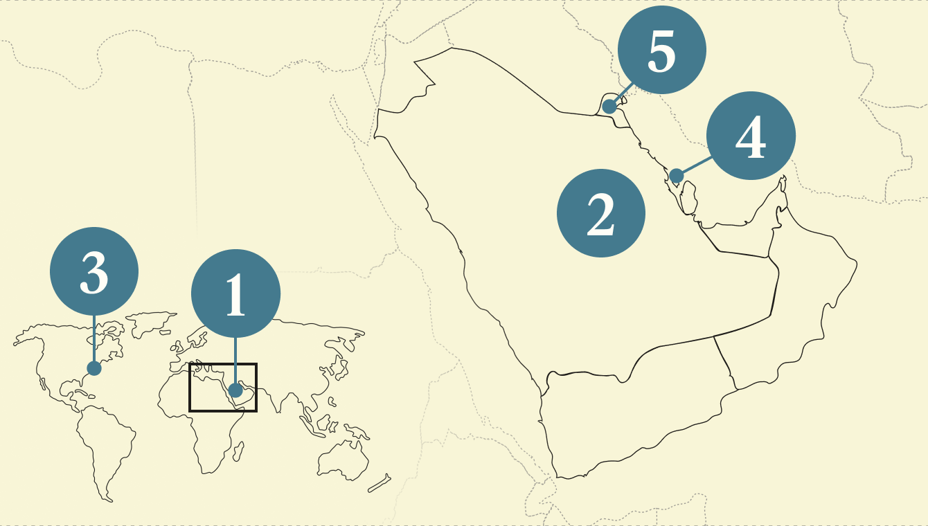 A numbered map of the Gulf region.