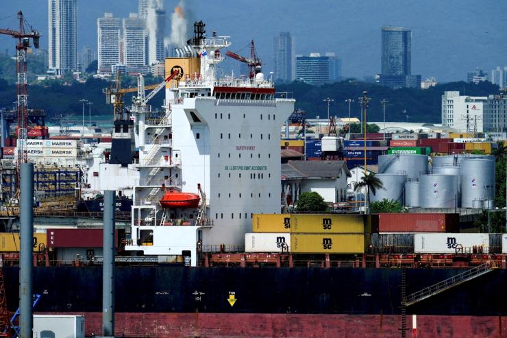 A ship sails near the Balboa Port in Panama City.
