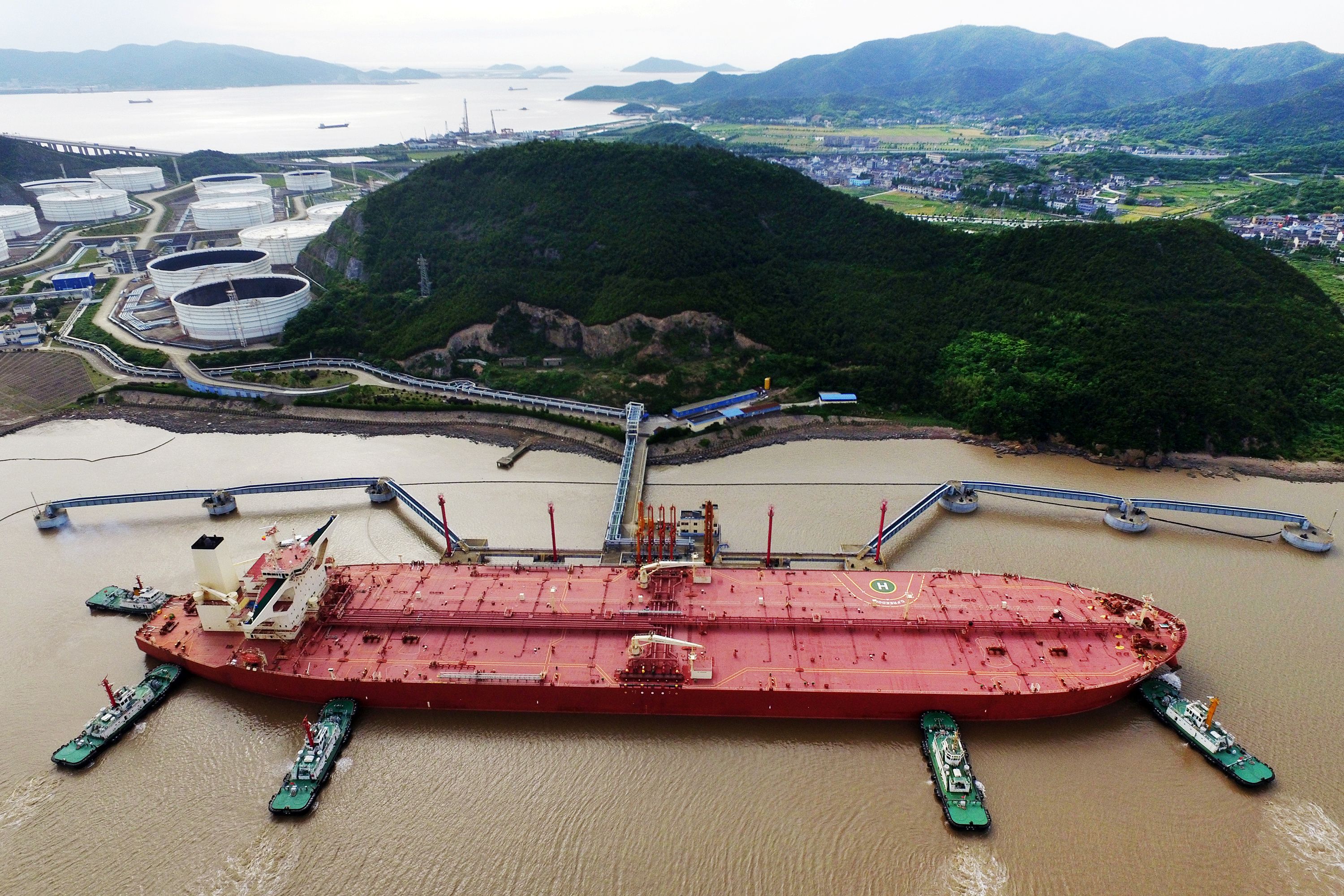 A VLCC oil tanker is seen at a crude oil terminal in Ningbo Zhoushan port, Zhejiang province, China