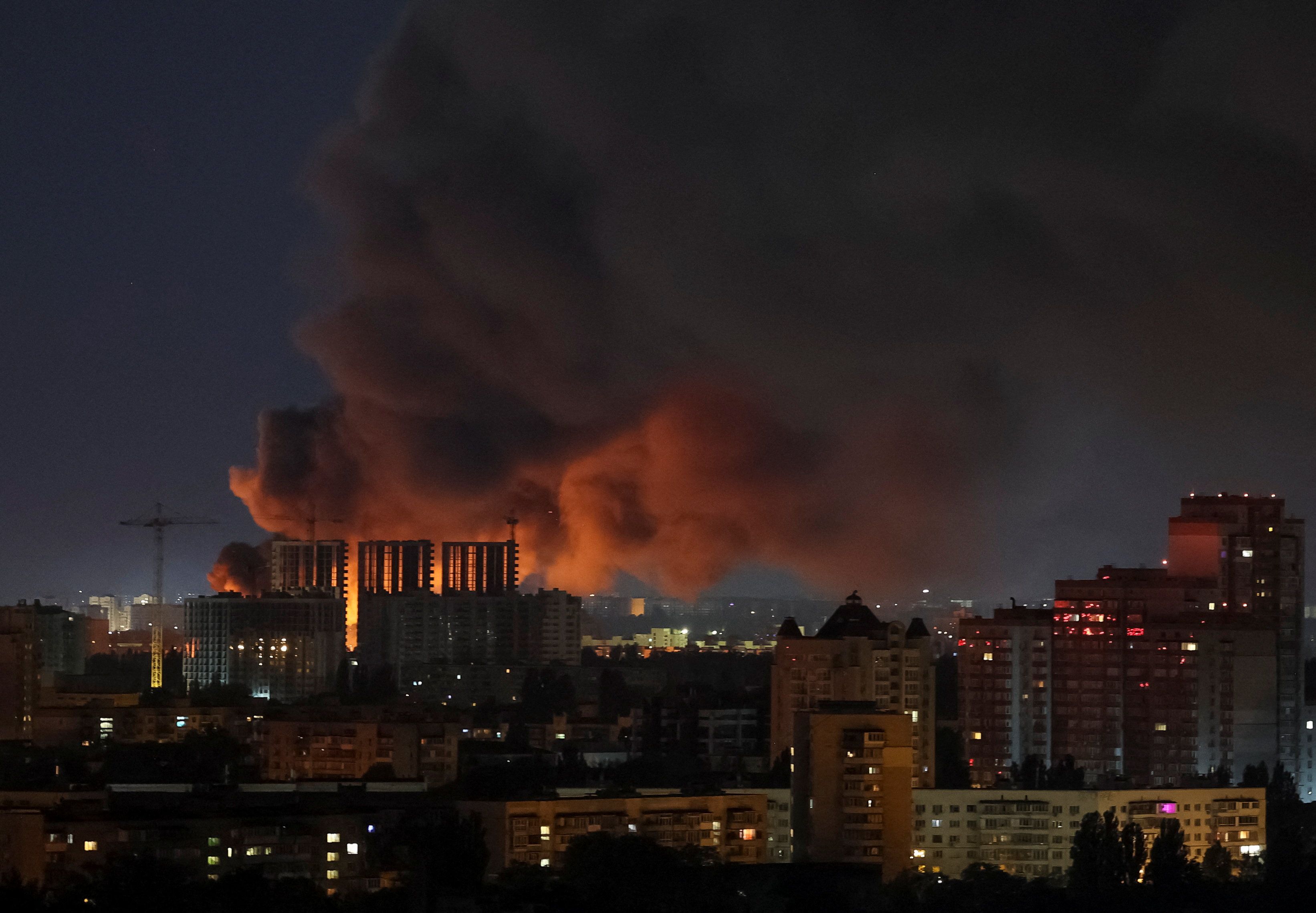 Smoke rises in the city during a Russian missile strike, amid Russia’s attack on Ukraine