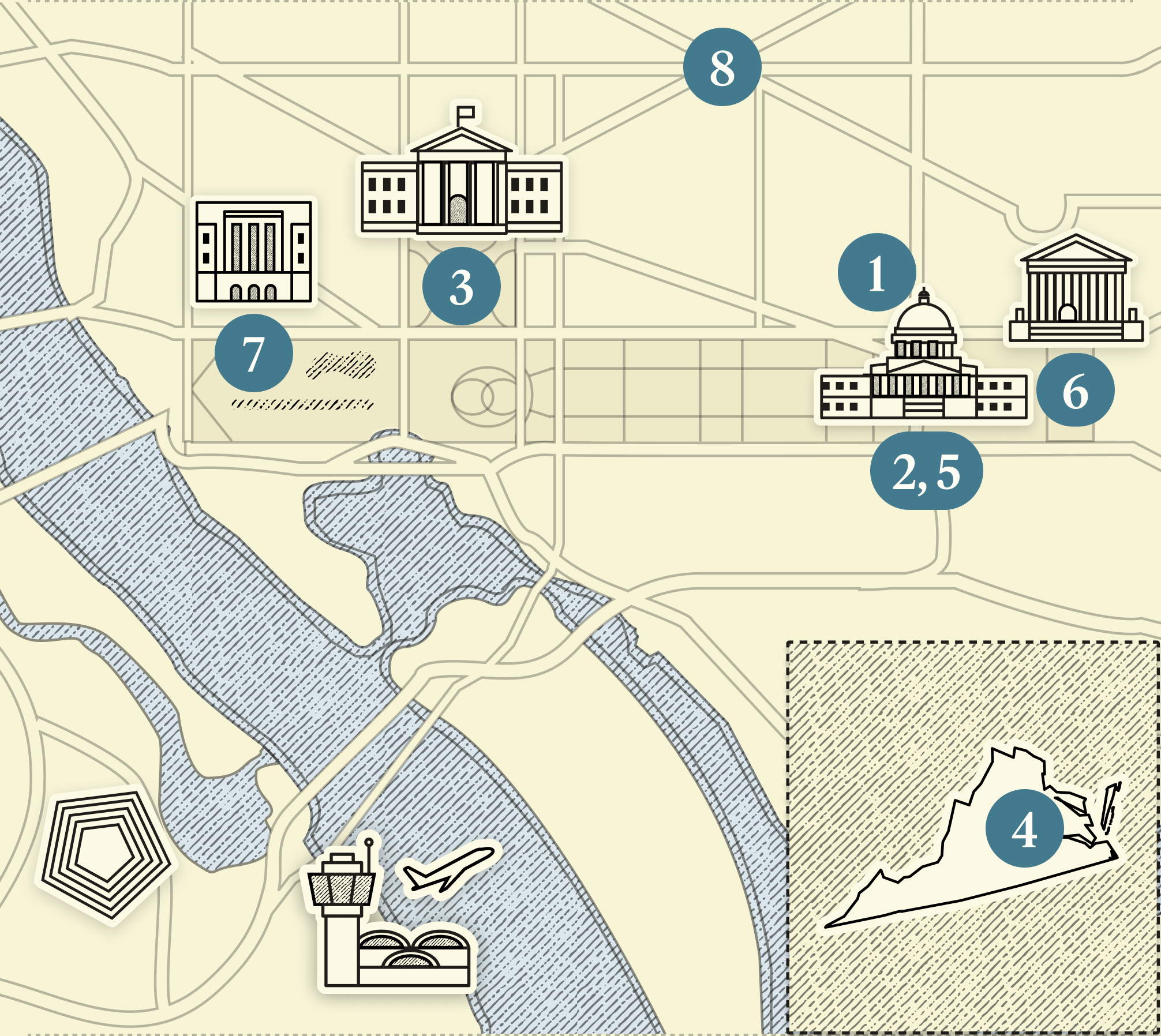 A numbered map of DC.