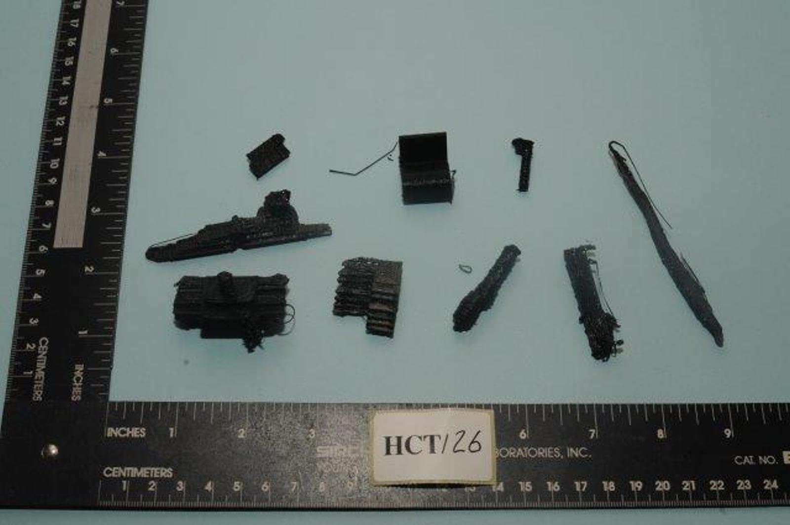 Plastic parts of a gun, which Harris attempted to 3D-print.