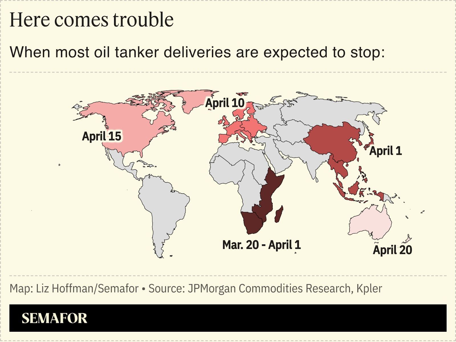 A chart showing when most oil tanker deliveries are expected to stop. 