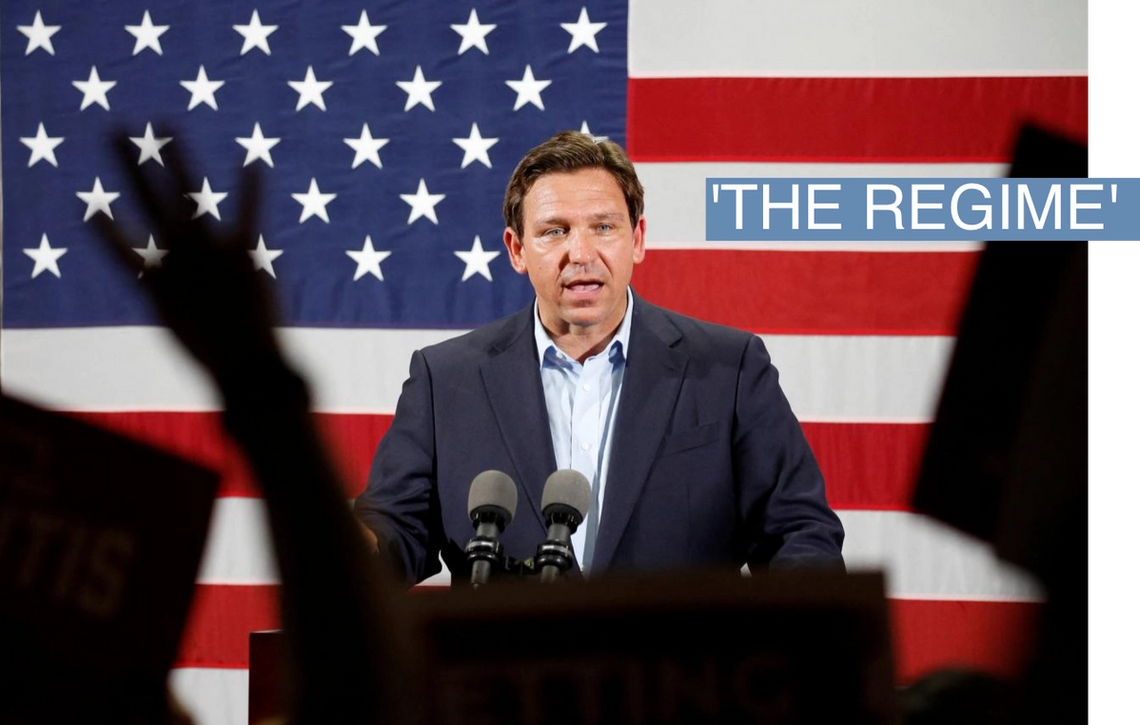 Florida Governor Ron DeSantis speaks during a rally ahead of the midterm elections, in Hialeah, Florida, U.S., November 7, 2022. 