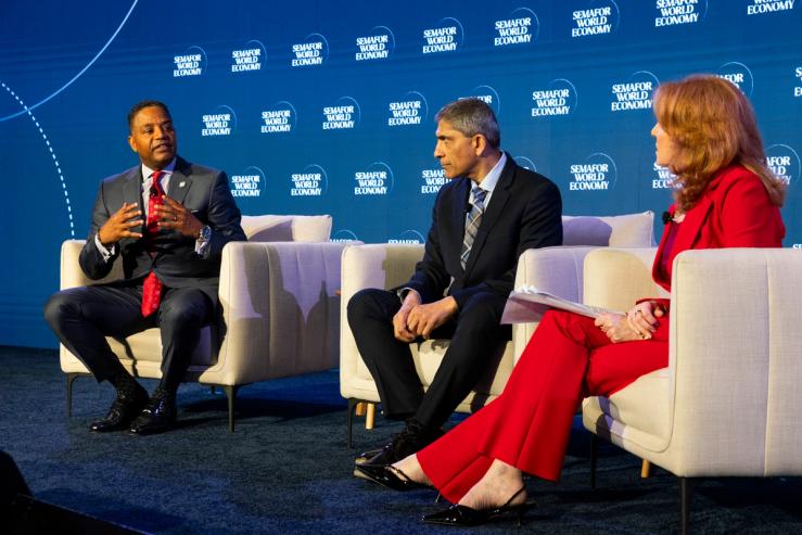 Calvin Butler, Exelon CEO, and Vimal Kapur, Honeywell CEO, at Semafor World Economy 2026.