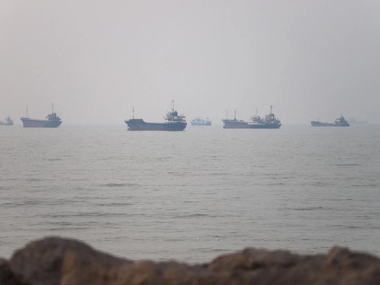 Vessels in the Strait of Hormuz near the beach of Bandar Abbas, Iran.
