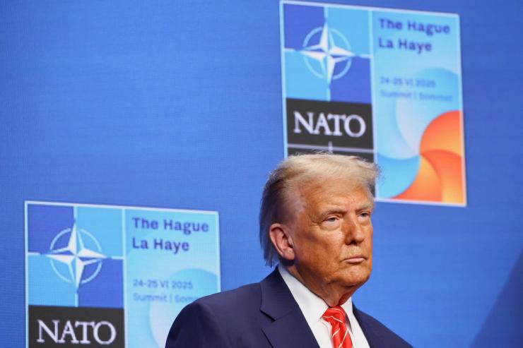 U.S. President Donald Trump looks on during a press conference at the NATO summit in The Hague, Netherlands June 25, 2025.