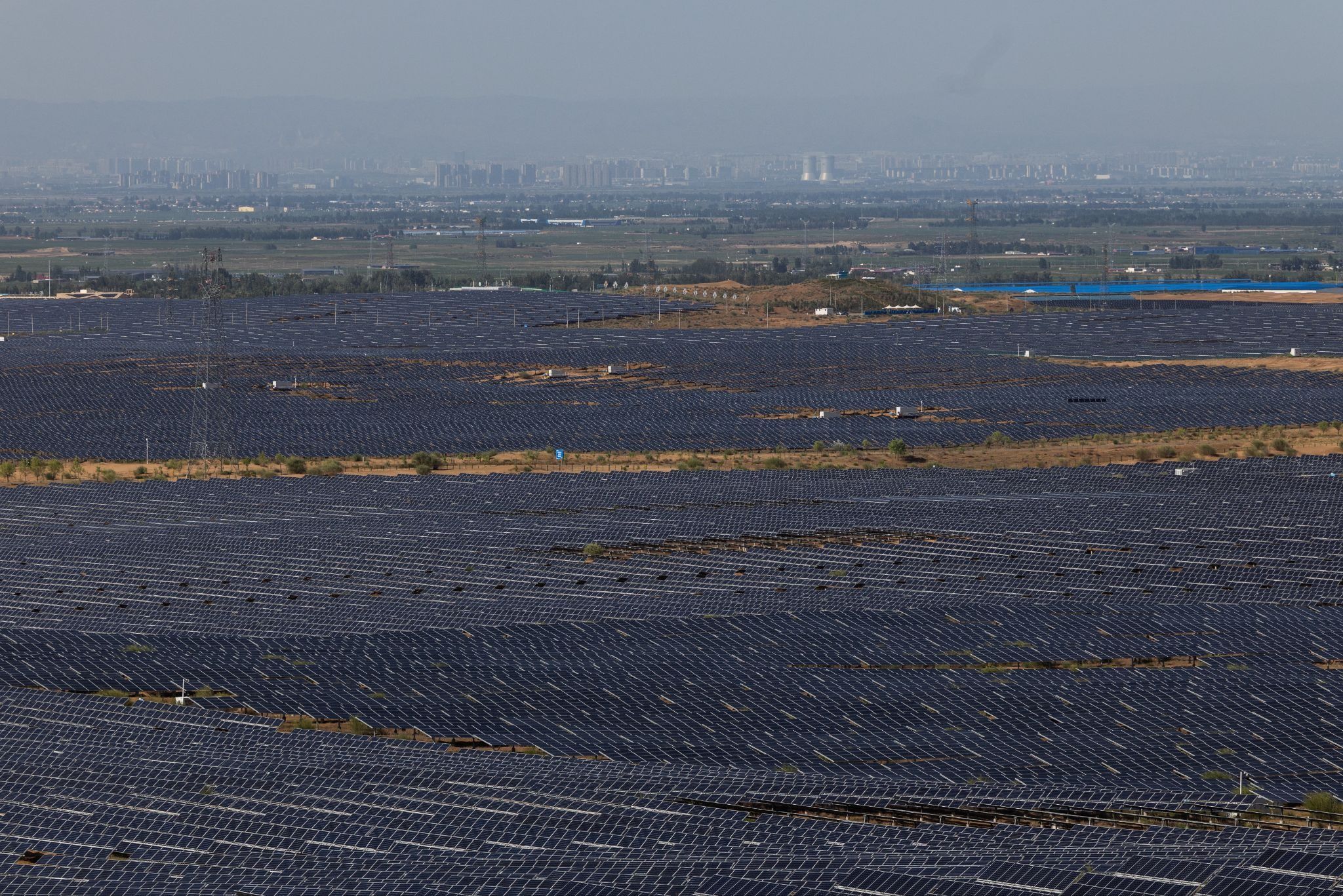 Dalad Banner Photovaltic Base in Kubuqi desert, China. 