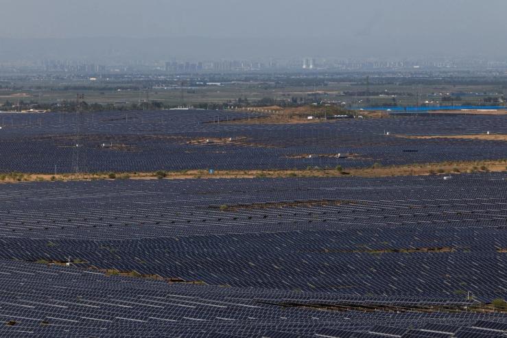 Dalad Banner Photovaltic Base in Kubuqi desert, China.