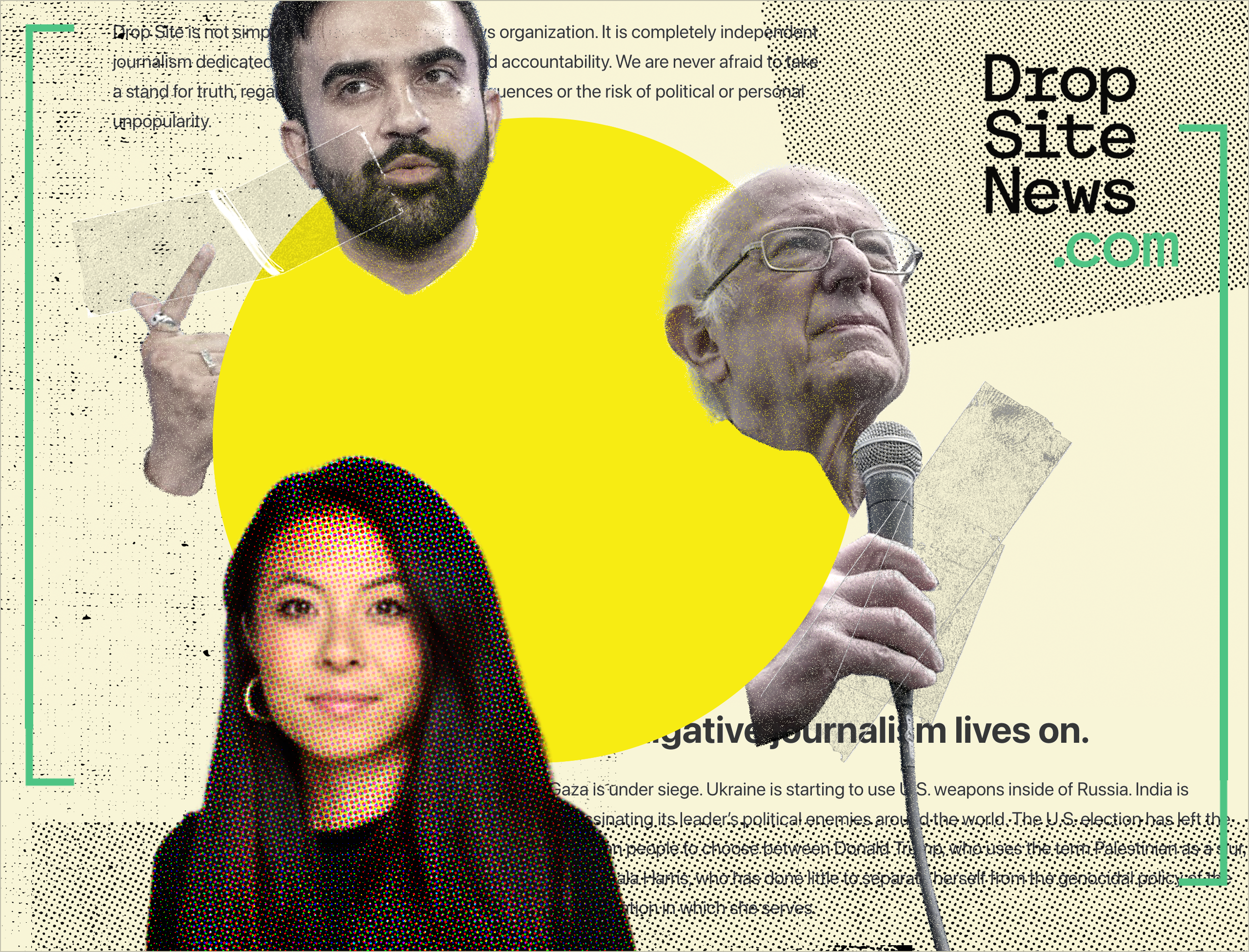 Illustration showing Nika Soon-Shiong and Drop Site News