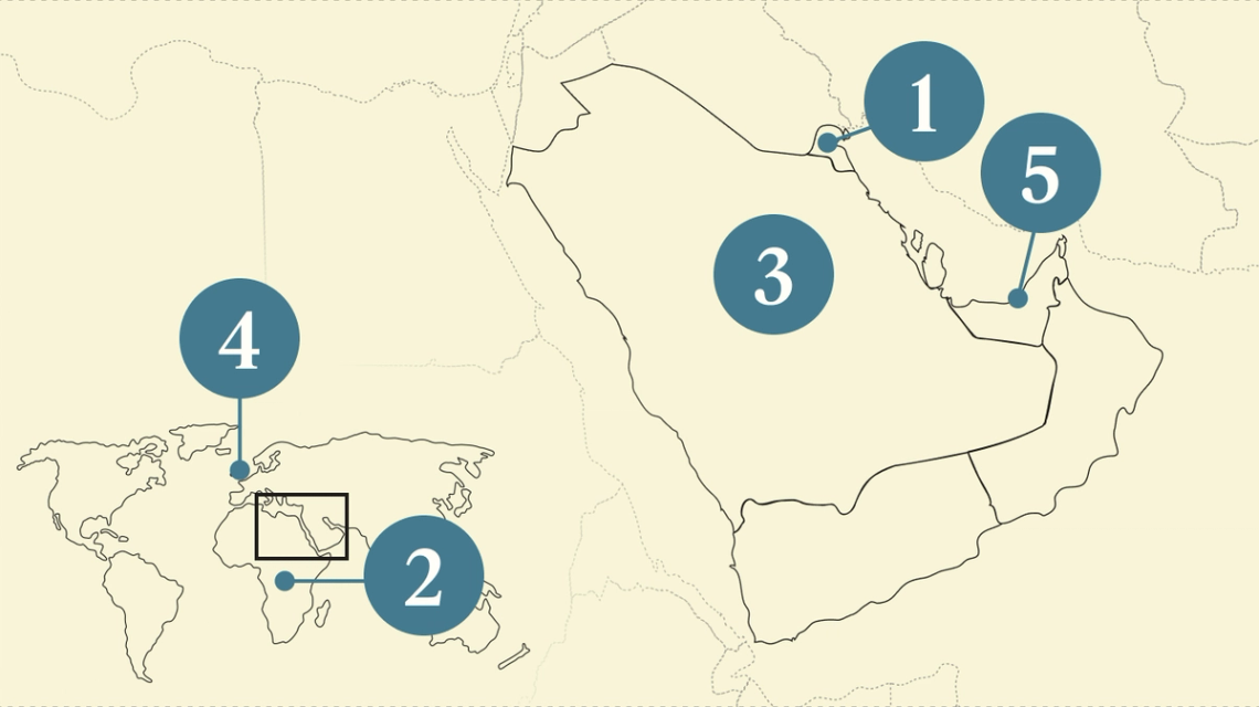 A numbered map of the Gulf.