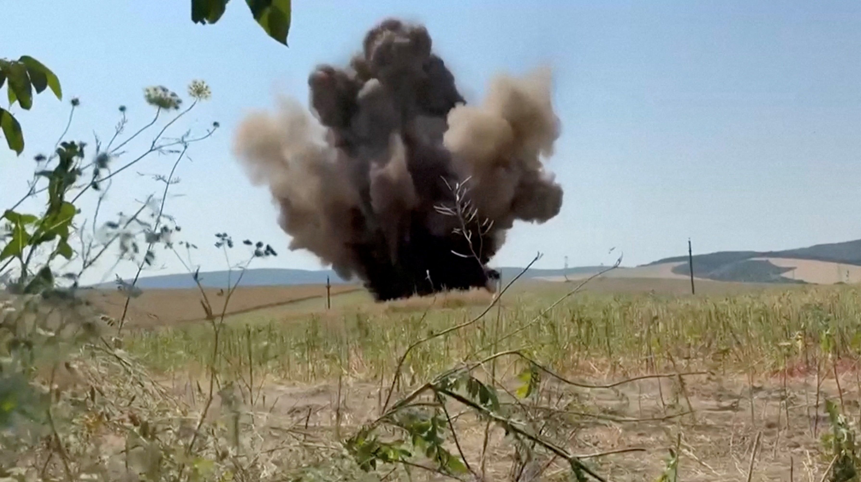 Explosion following what the Romania’s defense ministry says was a detonation of Russian drone fragments