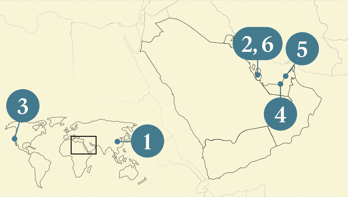 A numbered map of the Gulf region.