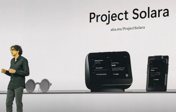 Microsoft official Steven Bathiche previews ‘Project Solara’ hardware for running AI agents on stage at Microsoft’s Build developer conference in San Francisco, California, U.S., June 2, 2026.