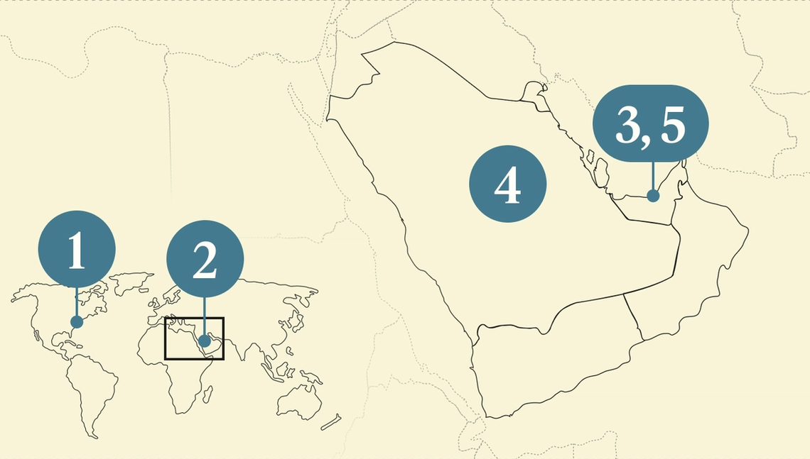 A numbered map of the Gulf.