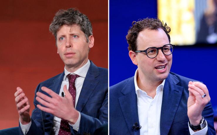 OpenAI CEO Sam Altman and Anthropic CEO Dario Amodei, in a split-screen image