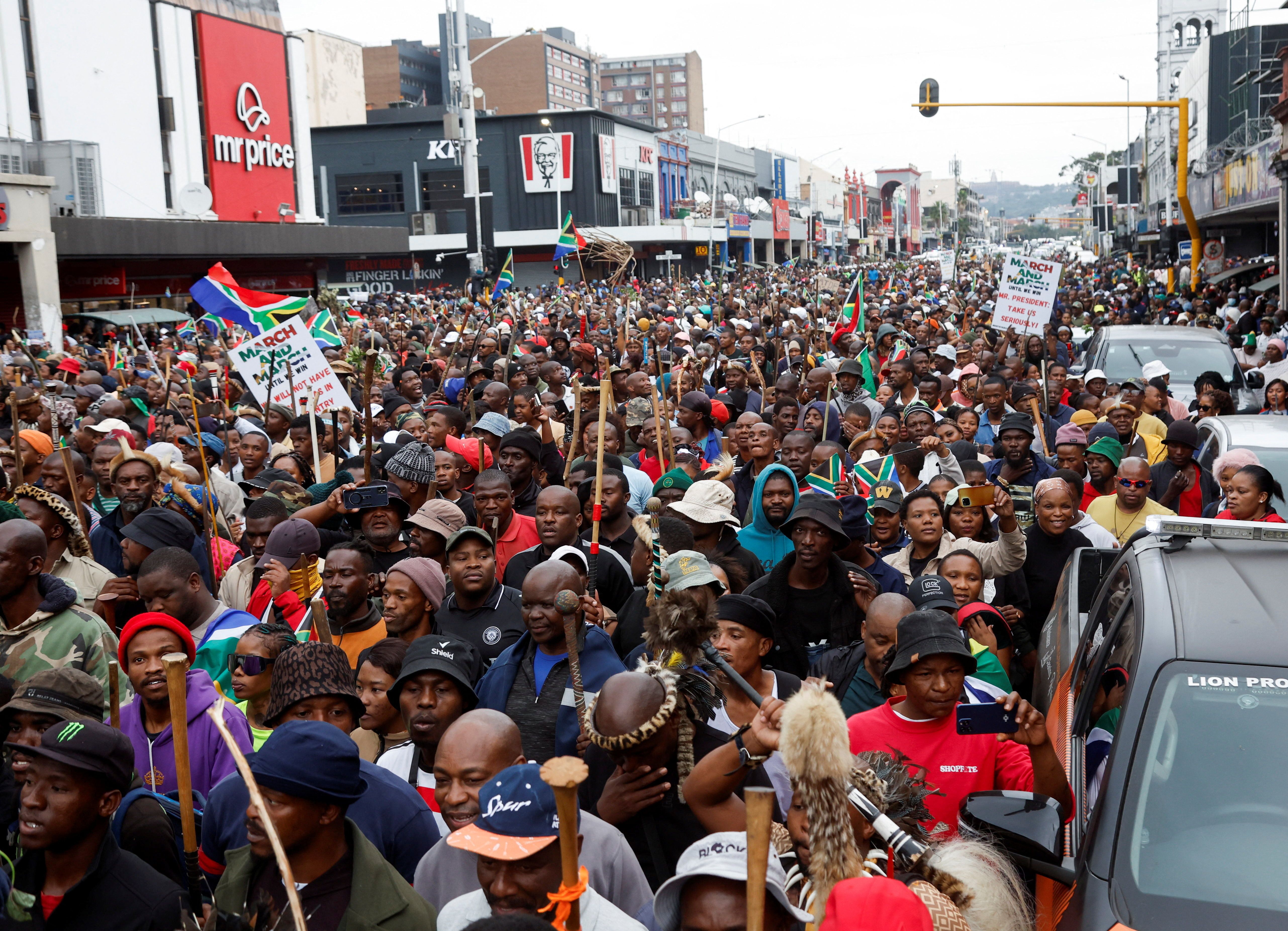 Anti-immigrant protesters march in Durban yesterday.