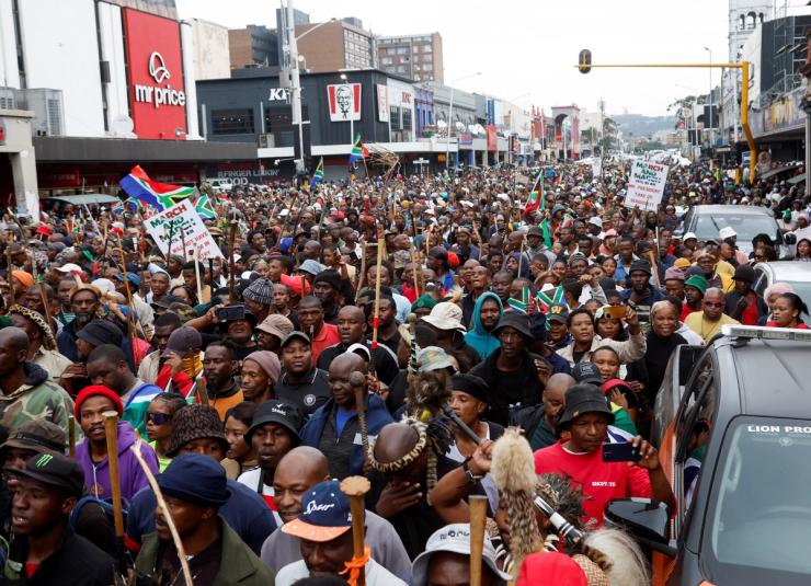 Anti-immigrant protesters march in Durban yesterday.