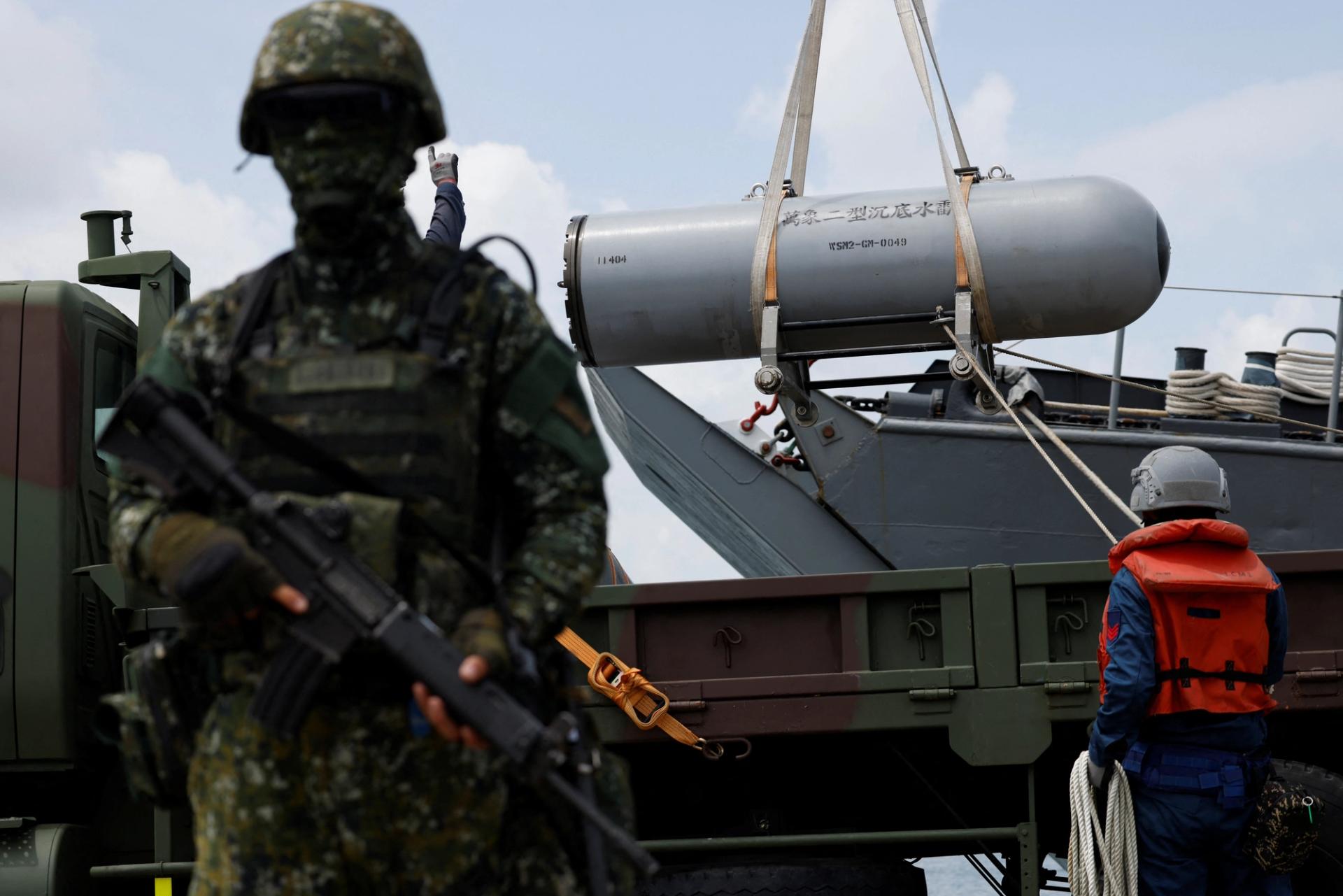 Taiwanese soldiers at a naval base. 