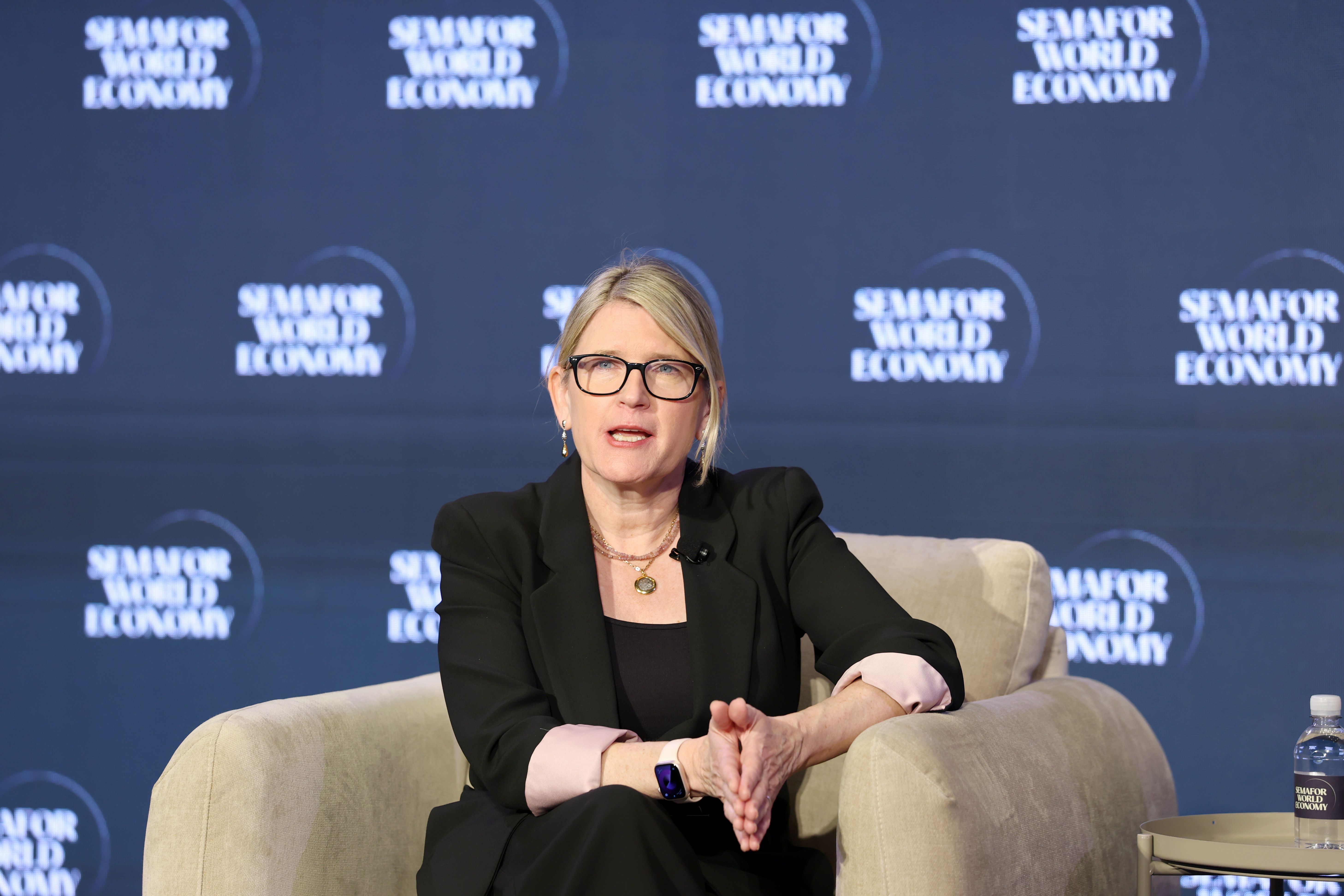 Joanna Geraghty (CEO - JetBlue) speaks on stage during Semafor World Economy 2026 on April 16, 2026 in Washington, DC. 