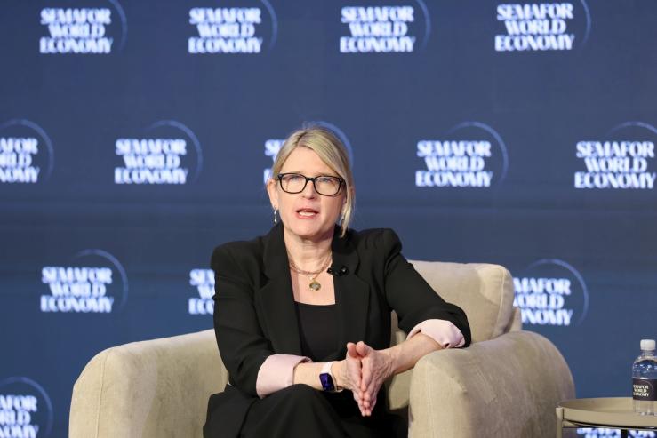 Joanna Geraghty (CEO - JetBlue) speaks on stage during Semafor World Economy 2026 on April 16, 2026 in Washington, DC.