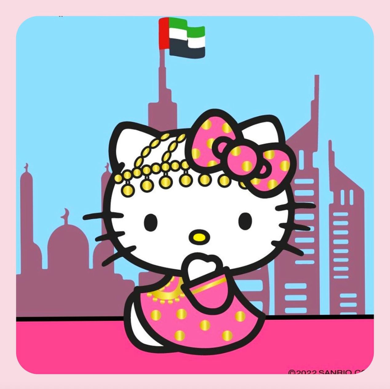 Animation of Hello Kitty in traditional Emirati dress.