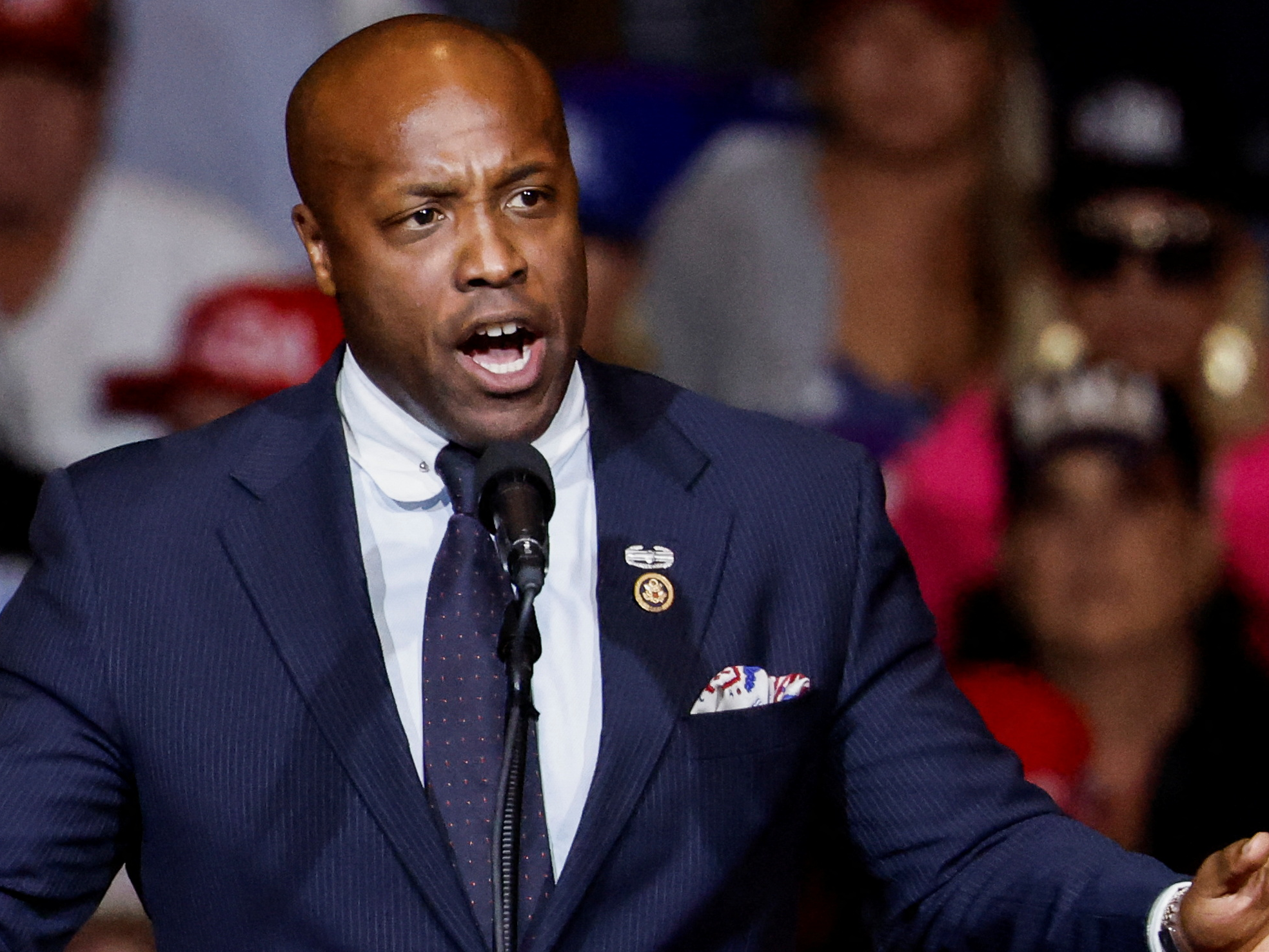 Rep. Wesley Hunt, R-Texas, speaks during a Trump campaign rally in 2024
