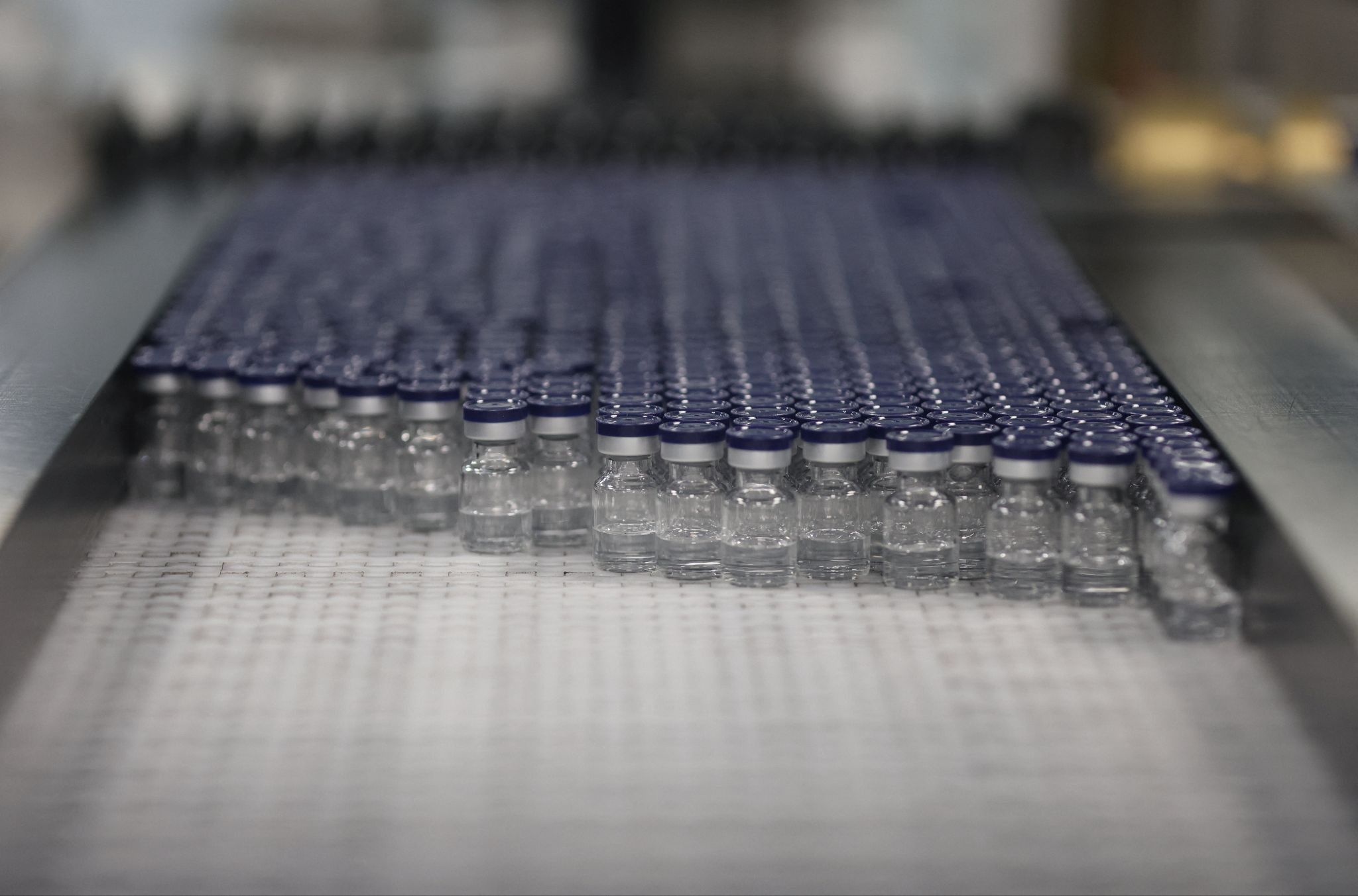 Drug vials at a production facility. 