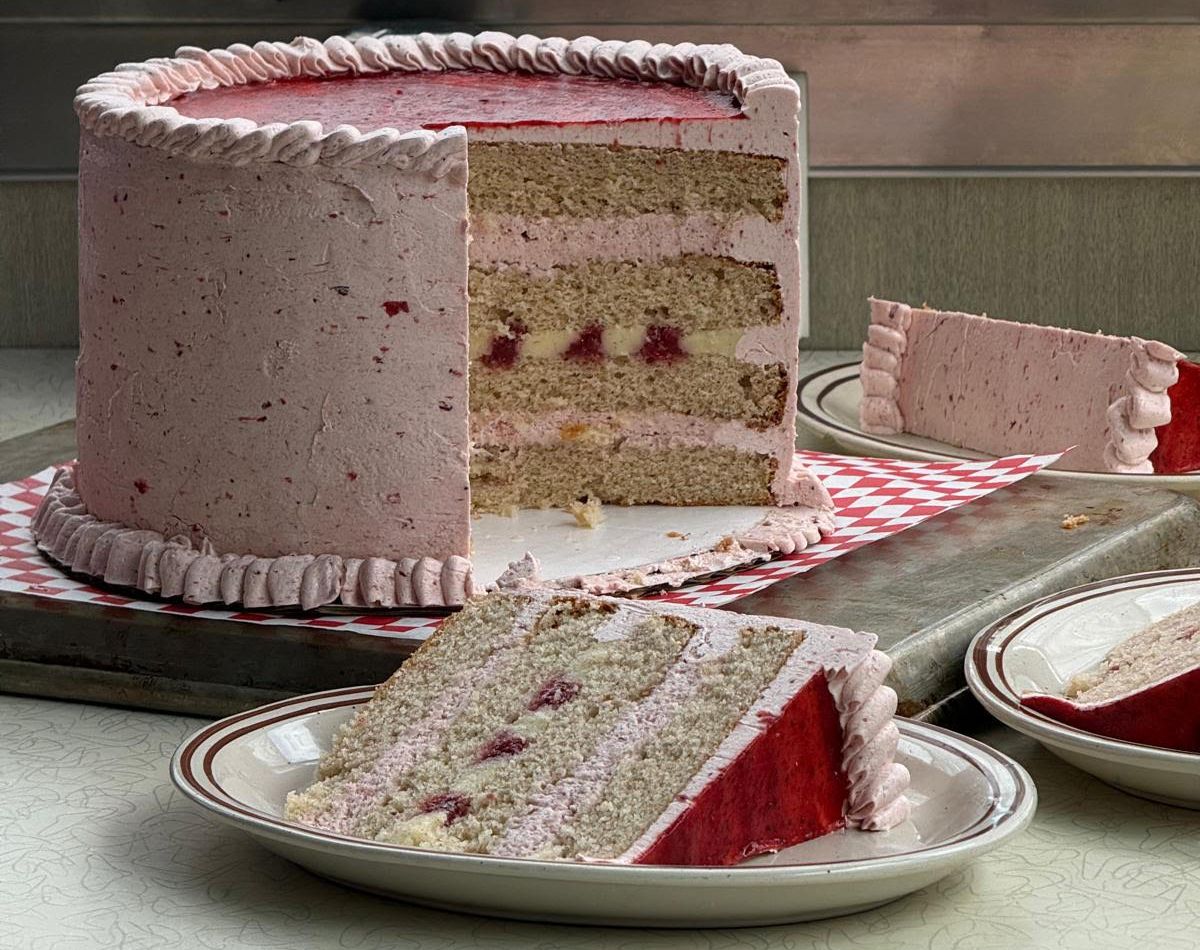 Strawberry cream cake, made with a new Gourmet recipe