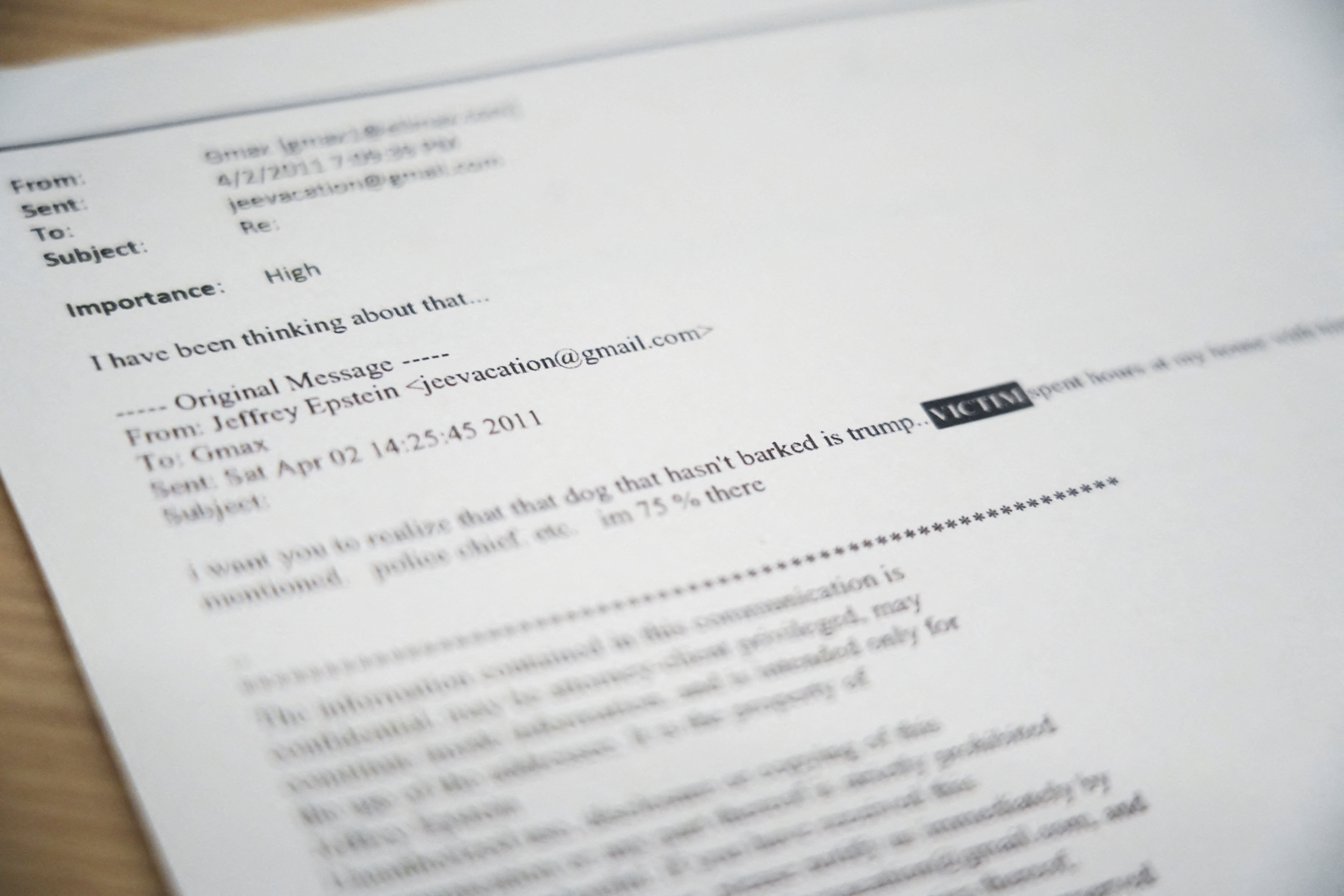 An email from Jeffrey Epstein, printed out