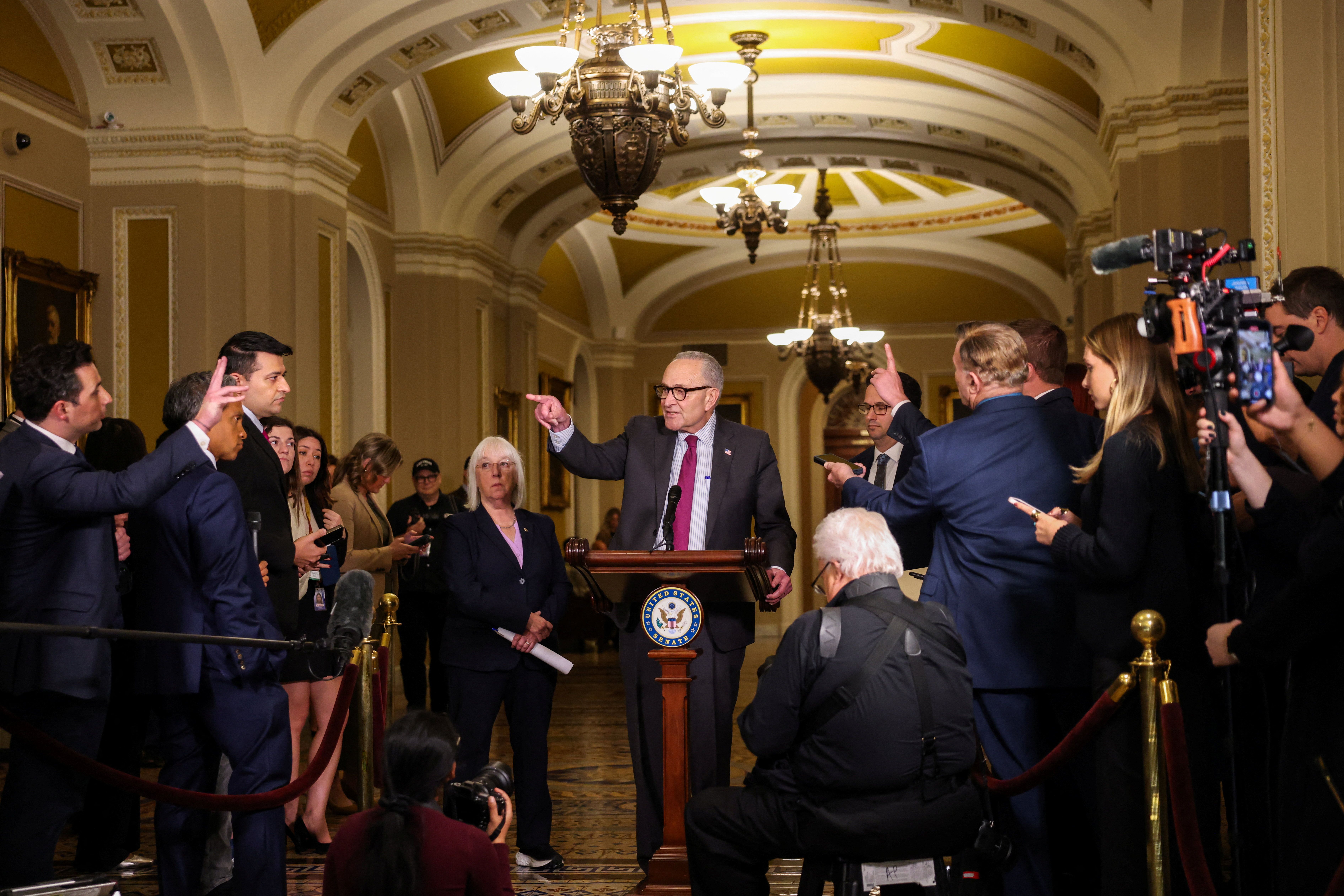 Senate Minority Leader Chuck Schumer holds a press conference