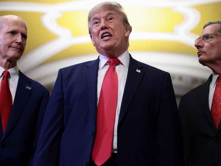 Sen. Rick Scott, R-Fla.; President Donald Trump; Sen. John Barrasso, R-Wyo.