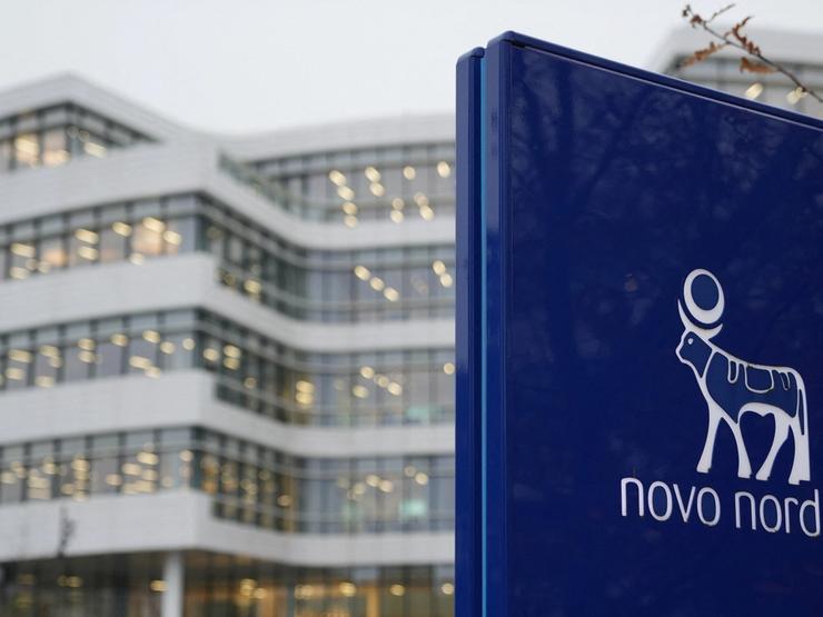 The logo of pharmaceutical company Novo Nordisk is displayed in front of its offices in Bagsvaerd.