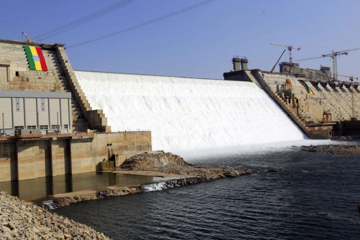 A view of Grand Ethiopian Renaissance Dam, a massive hydropower plant on the River Nile that neighbors Sudan and Egypt.