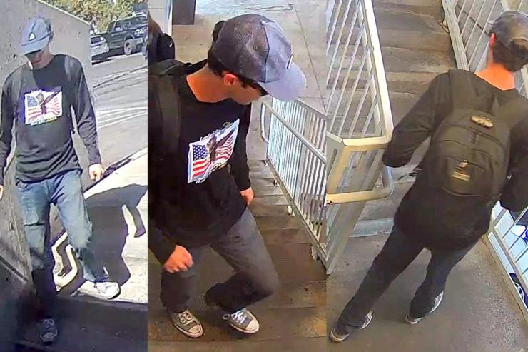 A combination photo shows a person of interest in the fatal shooting of Charlie Kirk.