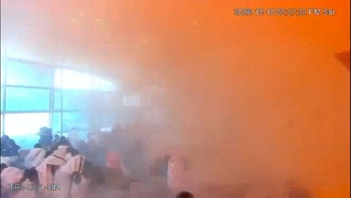 Surveillance footage of the moment of attack at King Khalid International Airport in Riyadh.