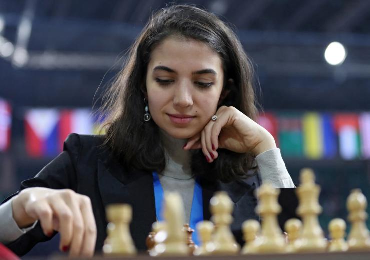 Sara Khadem of Iran plays against Olga Girya of Russia